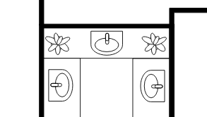 Szablon planu pomieszczeń sanitarnych: Wspólne toalety z umywalkami (narysowane za pomocą oprogramowania do planów pięter online)