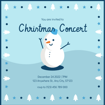 Blue Snowman Cartoon Christmas Concert Invitation