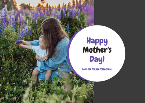 Purple And Black Photo Mother's Day Gift Card