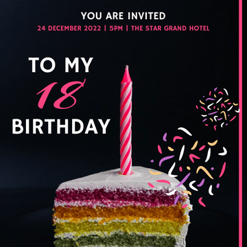 Pink Neon Cake 18 Birthday Invitation