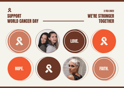 Brown Orange Circles World Cancer Day Postcard