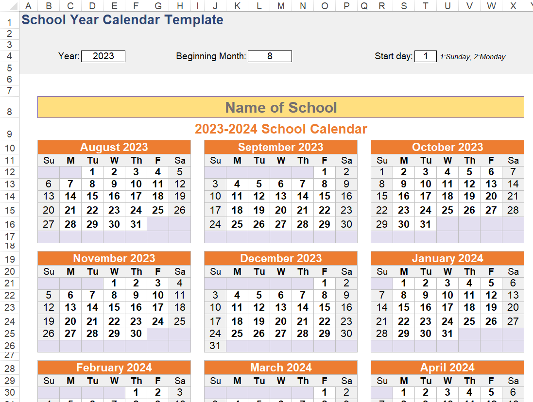School Year Calendar