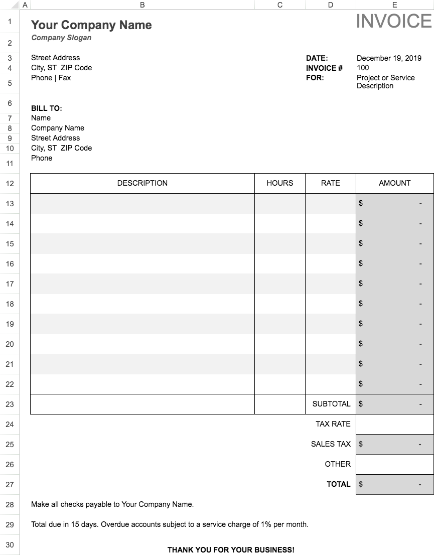 Service Invoice With Tax Calculation