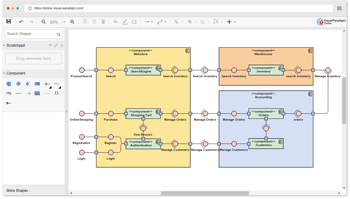 Ferramenta de diagrama de componentes online gratuita