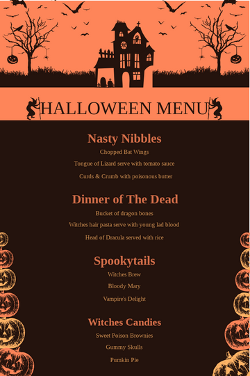 Editable menus template:Orange Halloween Menu