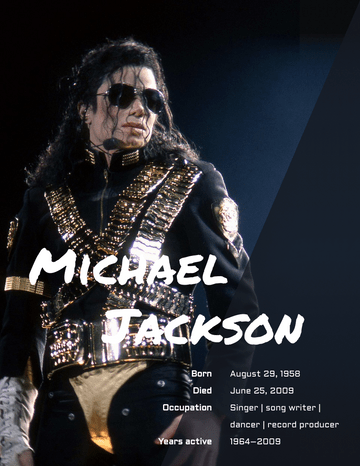 Biography 模板。 Michael Jackson Biography (由 Visual Paradigm Online 的Biography軟件製作)