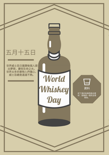 Editable flyers template:世界威士忌日插圖棕色傳單