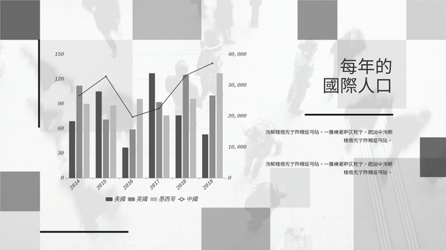 分組的柱形和折線圖 template: 每年的國際人口分組柱狀圖和折線圖 (Created by InfoART's  marker)