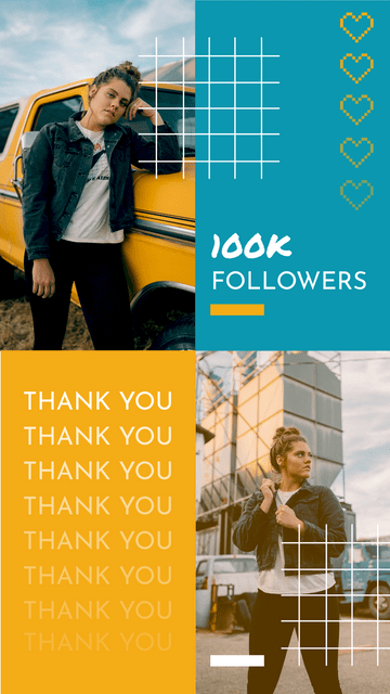 Editable instagramstories template:Blue And Yellow Fun Thank You For 100k Followers Instagram Story