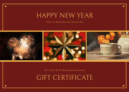 Editable giftcards template:Red And Gold New Year Celebration Gift Card