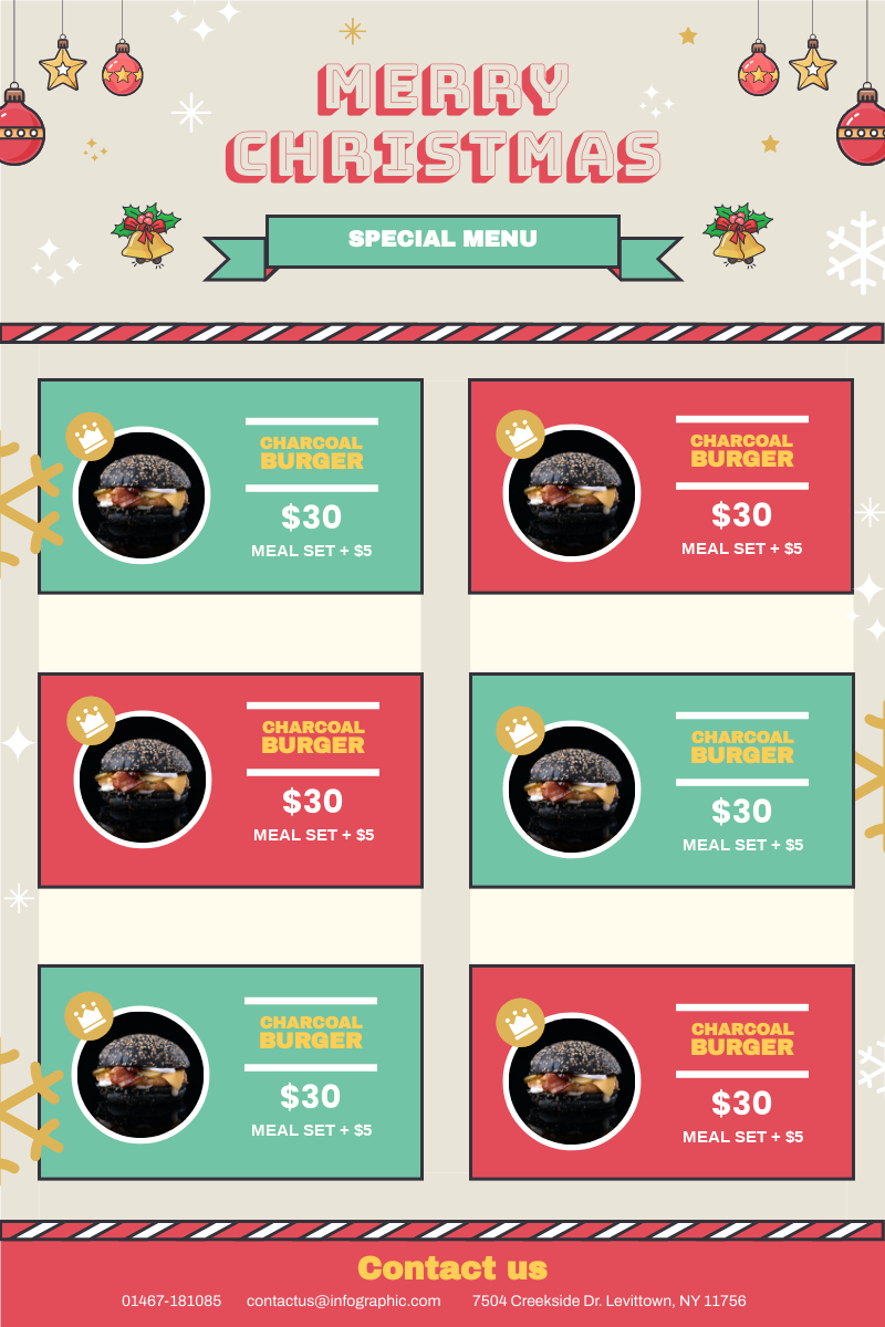 Menu template: Christmas Burger Menu (Created by InfoART's Menu maker)