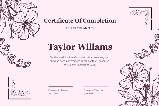 Editable certificates template:Simple Pink Floral Silhouette Certificate