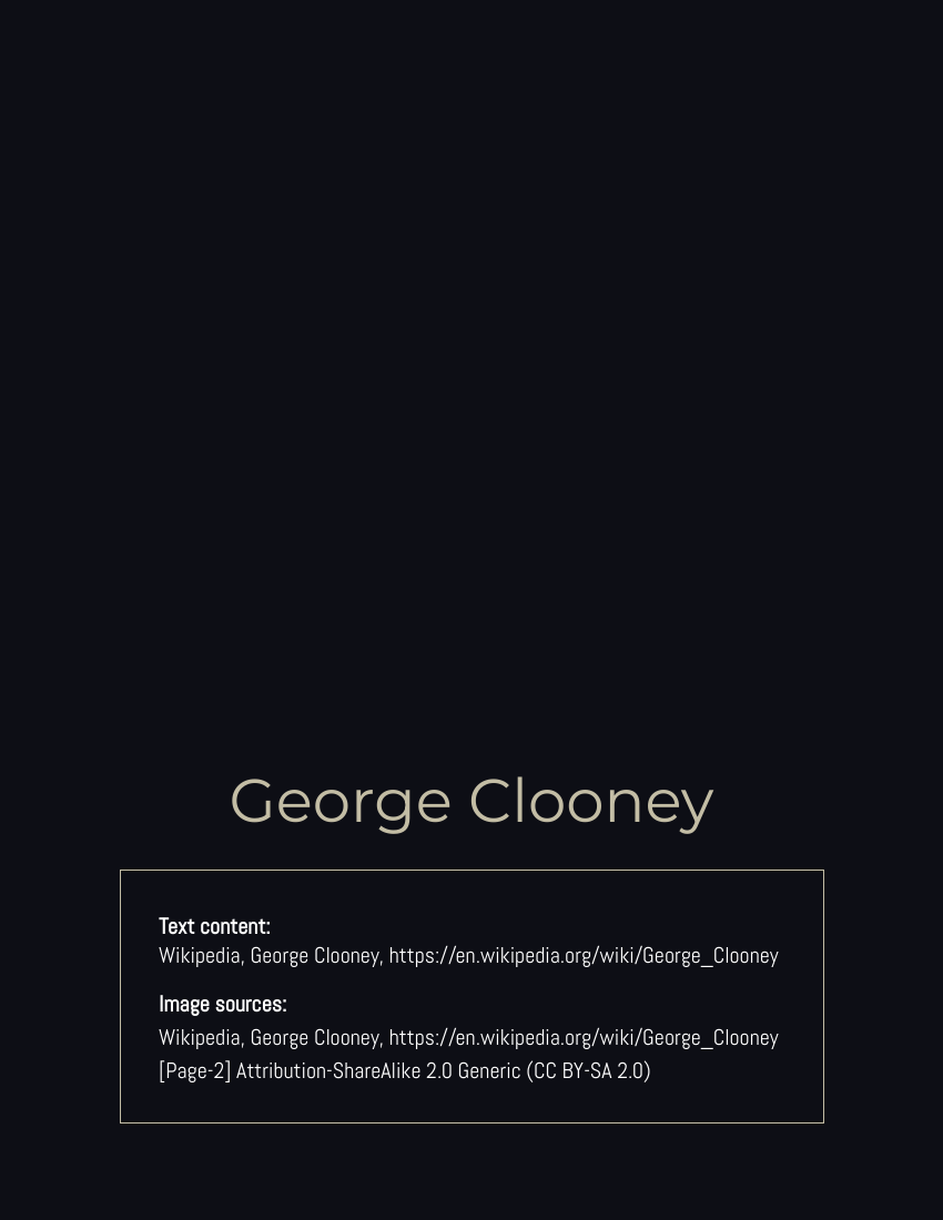 Biography template: George Timothy Clooney Biography (Created by Visual Paradigm Online's Biography maker)