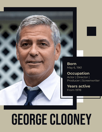 Biography 模板。George Timothy Clooney Biography (由 Visual Paradigm Online 的Biography软件制作)