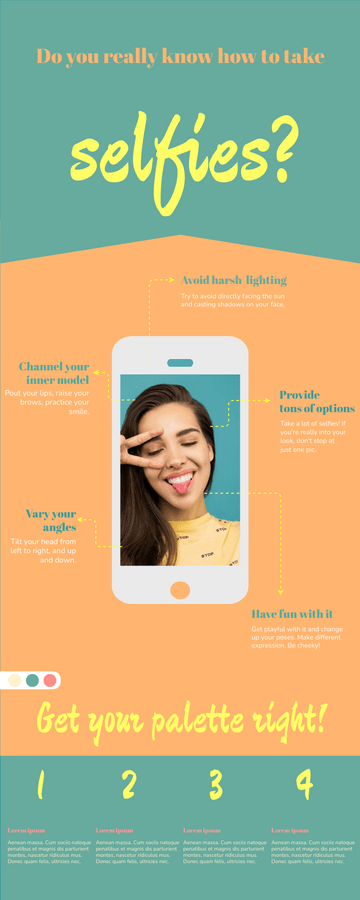 Editable infographics template:Ways To Take Selfies Infographic