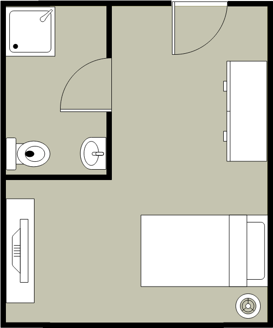 卧室平面图 模板。 单卧室布局 (由 Visual Paradigm Online 的卧室平面图软件制作)