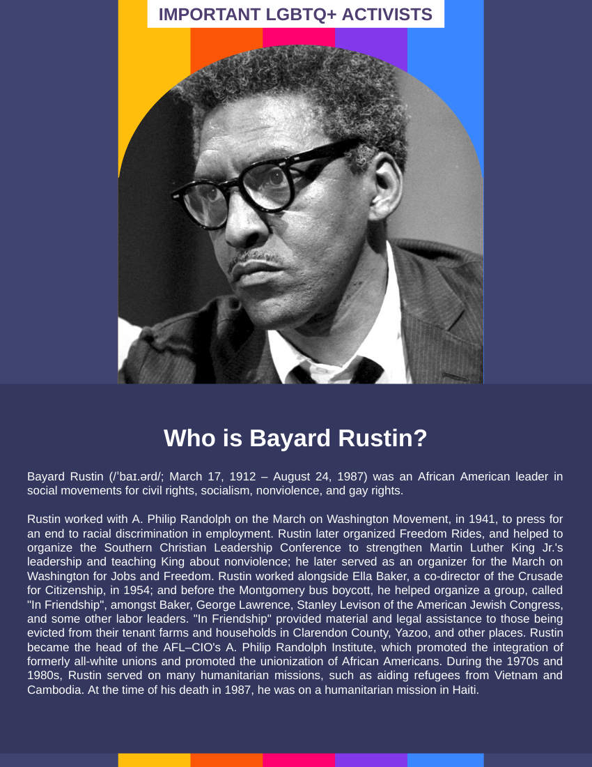 Biography template: Bayard Rustin Biography (Created by Visual Paradigm Online's Biography maker)