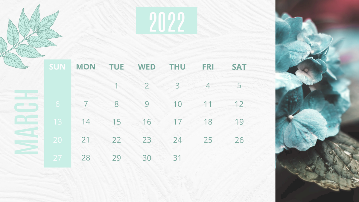 Calendar template: Flower Calendar 2022 (Created by Visual Paradigm Online's Calendar maker)