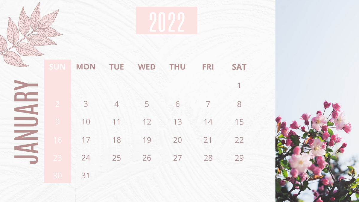 Calendar 模板。 Flower Calendar 2022 (由 Visual Paradigm Online 的Calendar軟件製作)