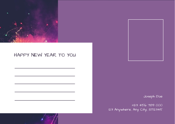 Postcard template: Purple Galaxy New Year Fireworks Postcard (Created by InfoART's Postcard maker)