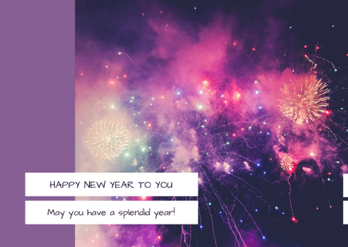 Editable postcards template:Purple Galaxy New Year Fireworks Postcard