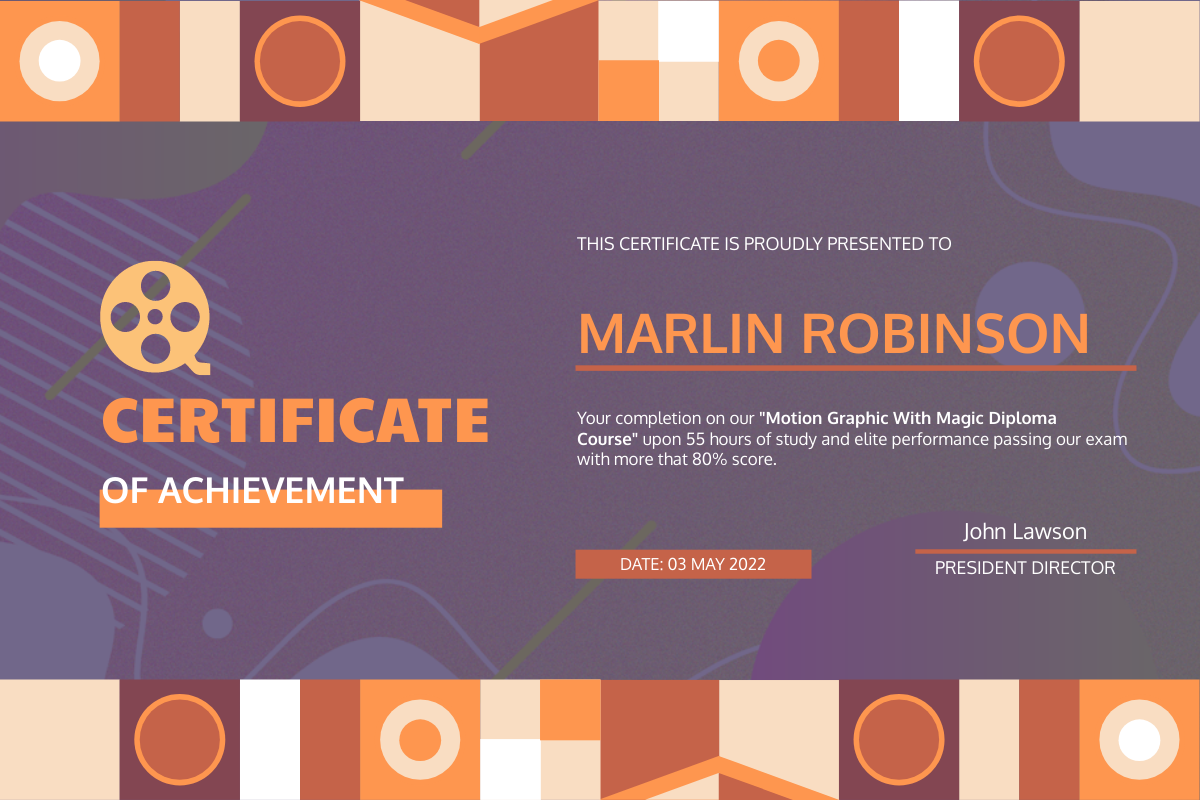 Certificate template: Retro Animation Diploma Certificate (Created by InfoART's Certificate maker)