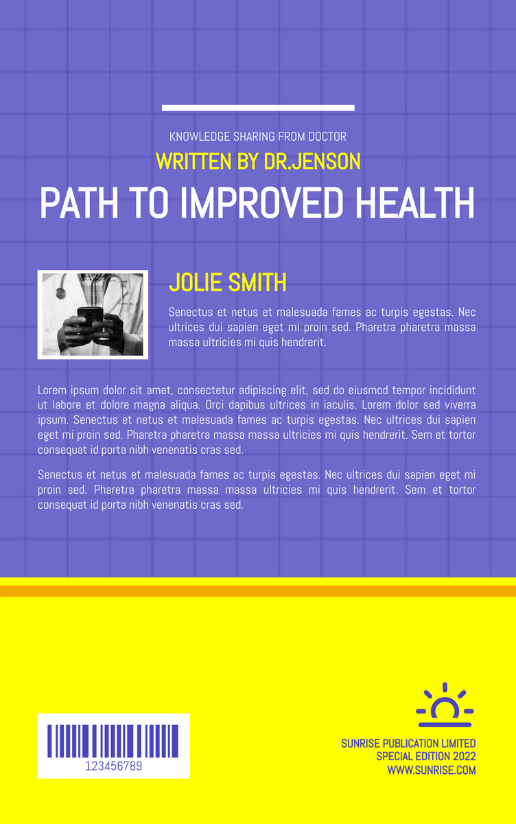 书籍封面 模板。Health Management Book Cover (由 Visual Paradigm Online 的书籍封面软件制作)