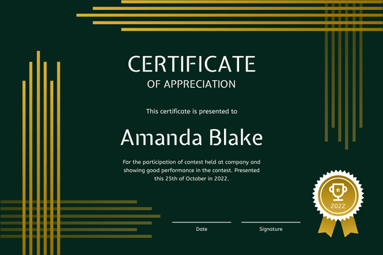 Green And Gold Lines Pattern Certificate