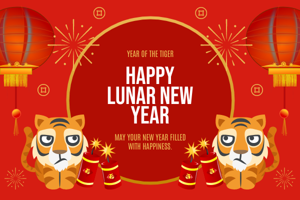 Greeting Card template: Chinese Lanterns Lunar New Year Greeting Card  (Created by Visual Paradigm Online's Greeting Card maker)