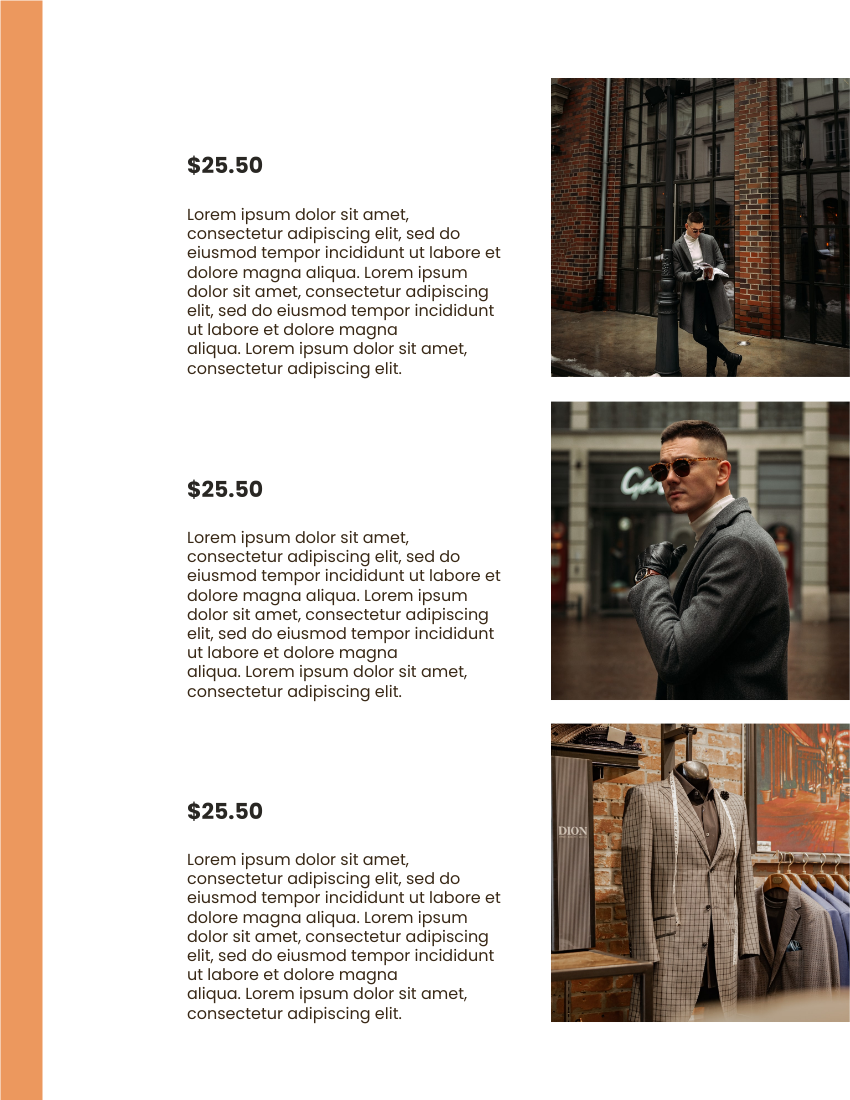 产品目录 模板。Men's Clothing Catalog (由 Visual Paradigm Online 的产品目录软件制作)