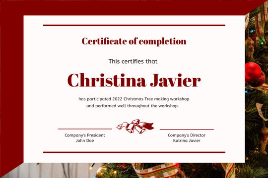 Editable certificates template:Red Christmas Tree Triangle Photo Certificate