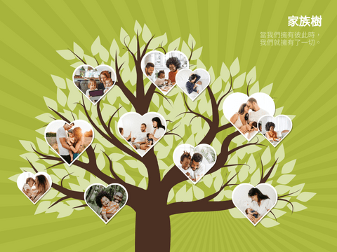家庭樹 模板。 樹和心家族樹 (由 Visual Paradigm Online 的家庭樹軟件製作)