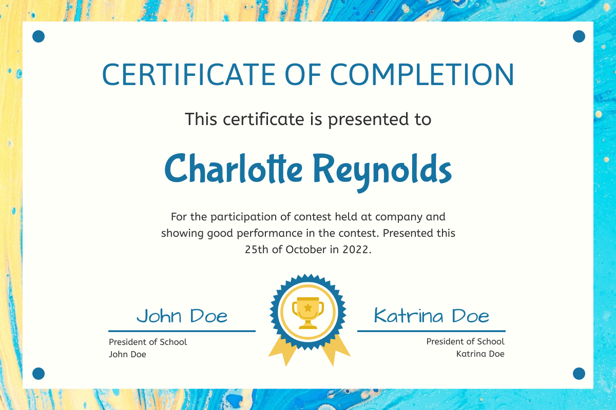 Certificate template: Symphony Color Certificate (Created by Visual Paradigm Online's Certificate maker)