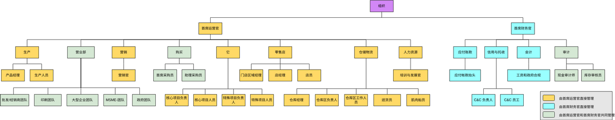 组织结构图 模板。颜色图例组织结构图 (由 Visual Paradigm Online 的组织结构图软件制作)