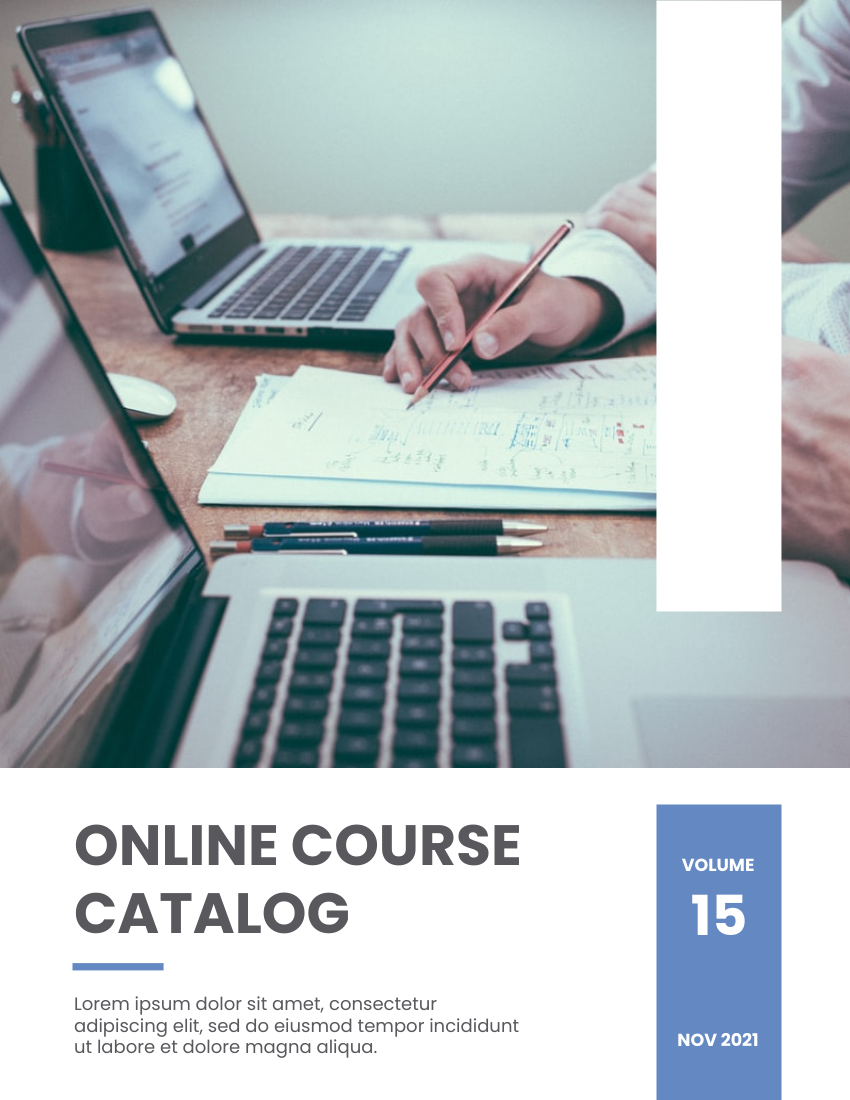 產品目錄 模板。 Online Course Catalog (由 Visual Paradigm Online 的產品目錄軟件製作)