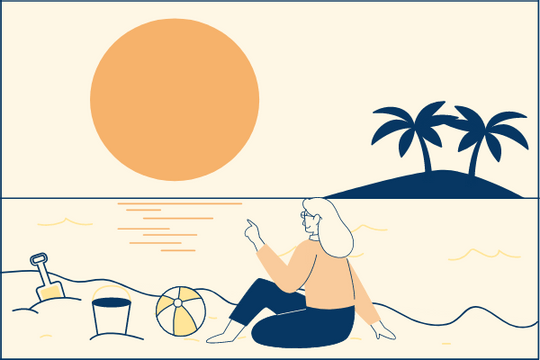 主页插图 模板。Sunset And Beach Illustration (由 Visual Paradigm Online 的主页插图软件制作)