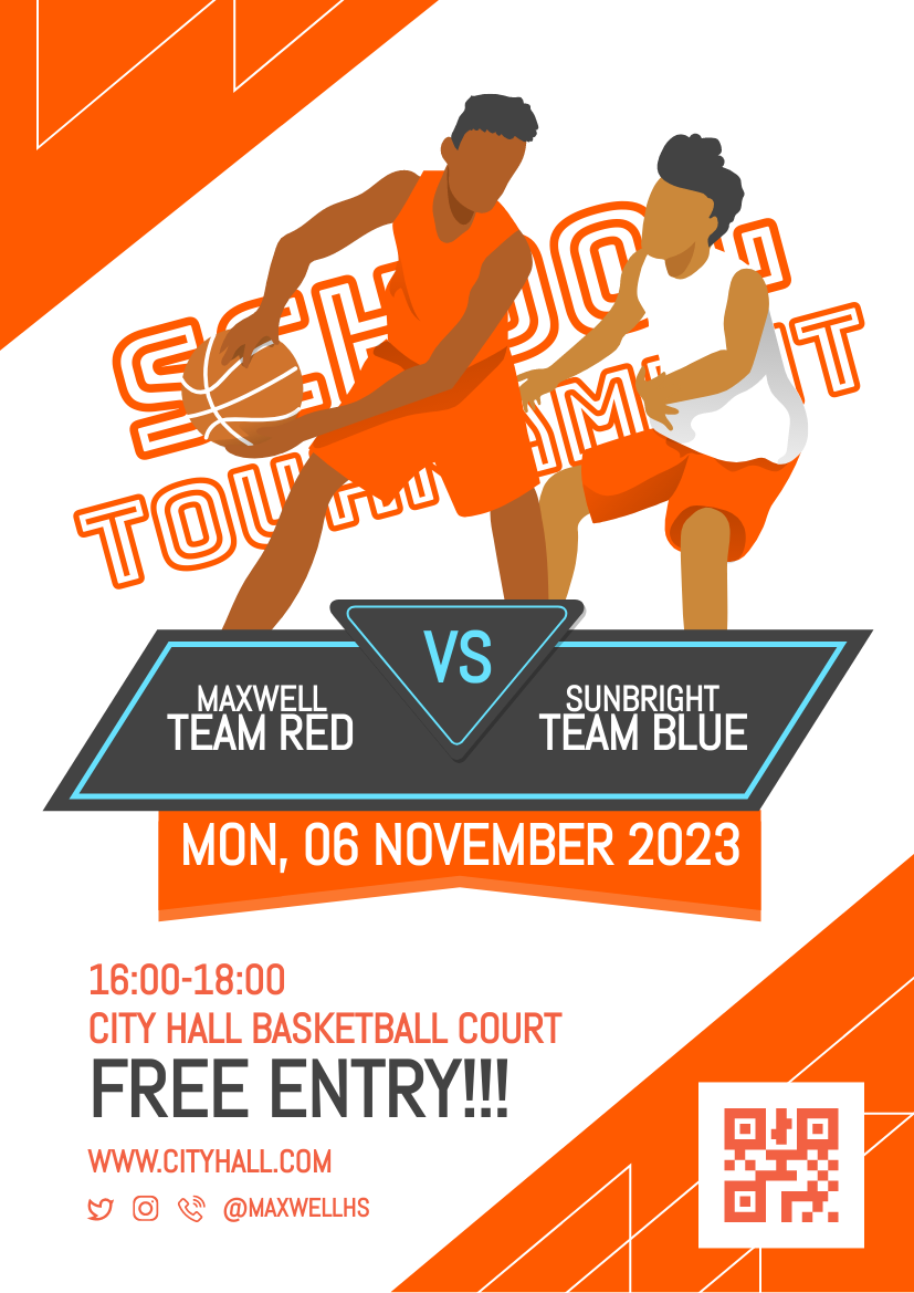Flyer template: Basketball School Tournament Flyer (Created by Visual Paradigm Online's Flyer maker)