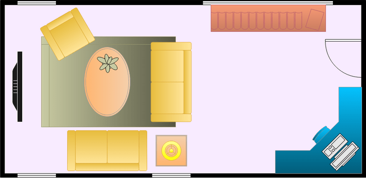 Living Room Floor Plan template: Narrow Living Room Arrangement (Created by InfoART's Living Room Floor Plan marker)