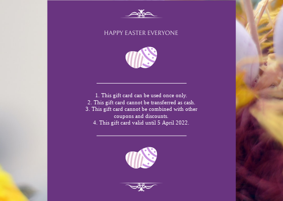 Gift Card template: Purple Elegant Easter Egg Photo Gift Card (Created by InfoART's Gift Card maker)