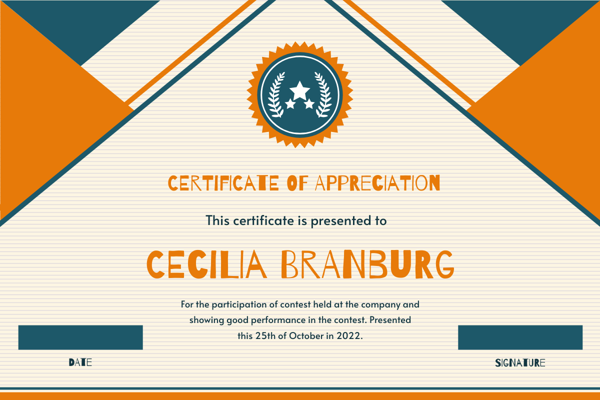 Certificate template: Orange And Blue Fun Triangles Certificate (Created by Visual Paradigm Online's Certificate maker)
