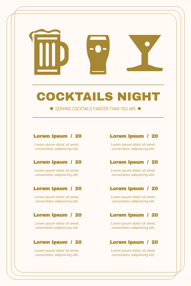 Menu template: Cocktails Menu (Created by InfoART's Menu maker)