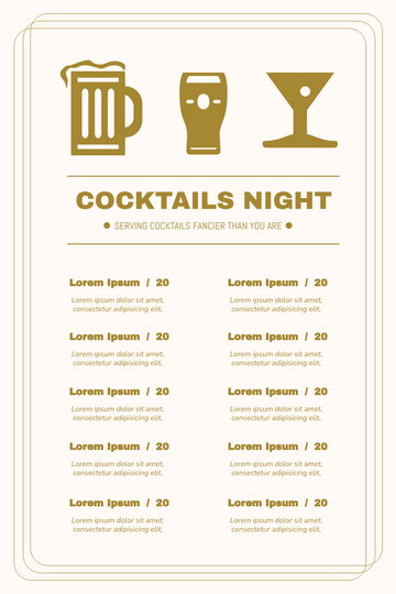 Editable menus template:Cocktails Menu