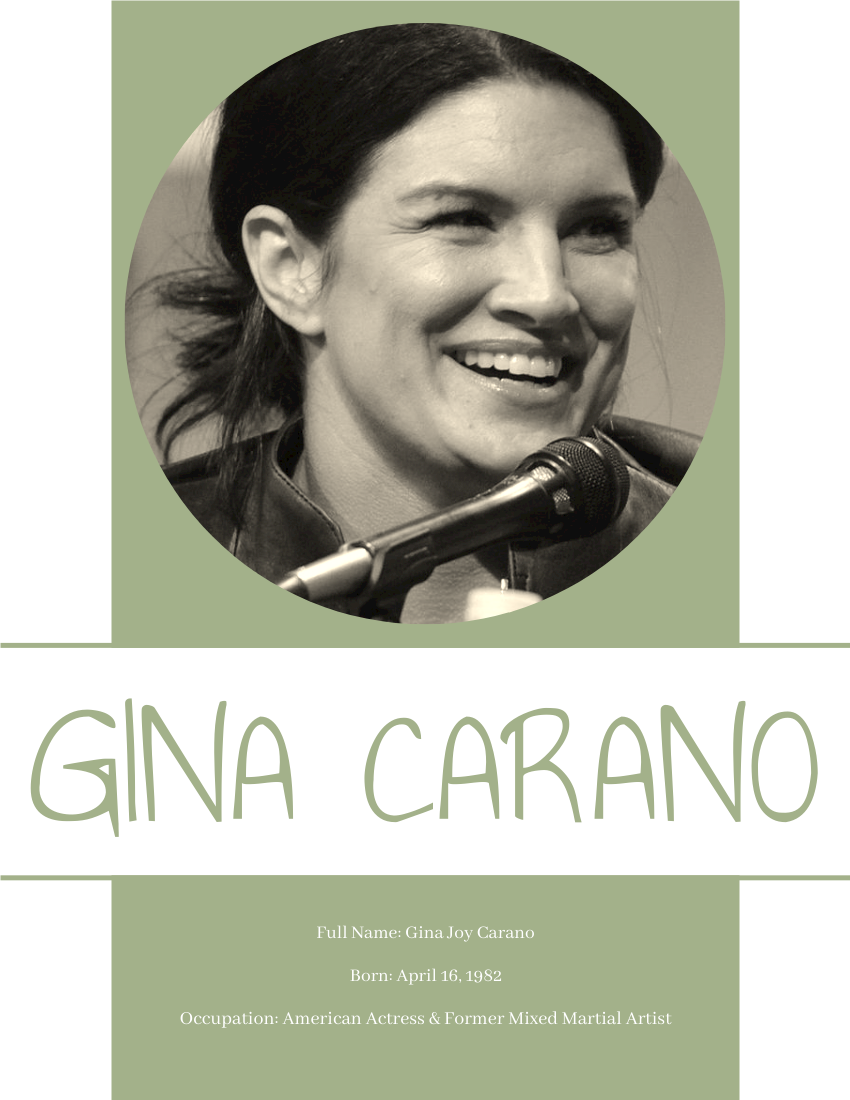 Biography template: Gina Carano Biography (Created by Visual Paradigm Online's Biography maker)
