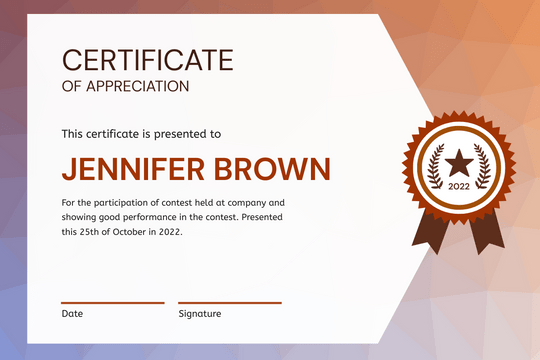 Certificate template: Soft Purple Gradient Certificate (Created by Visual Paradigm Online's Certificate maker)
