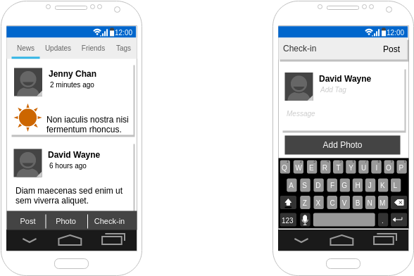Android Wireframe template: Social Sharing (Created by Diagrams's Android Wireframe maker)
