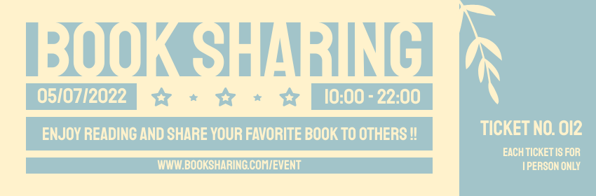 Ticket template: Book Sharing Event Ticket (Created by InfoART's Ticket maker)