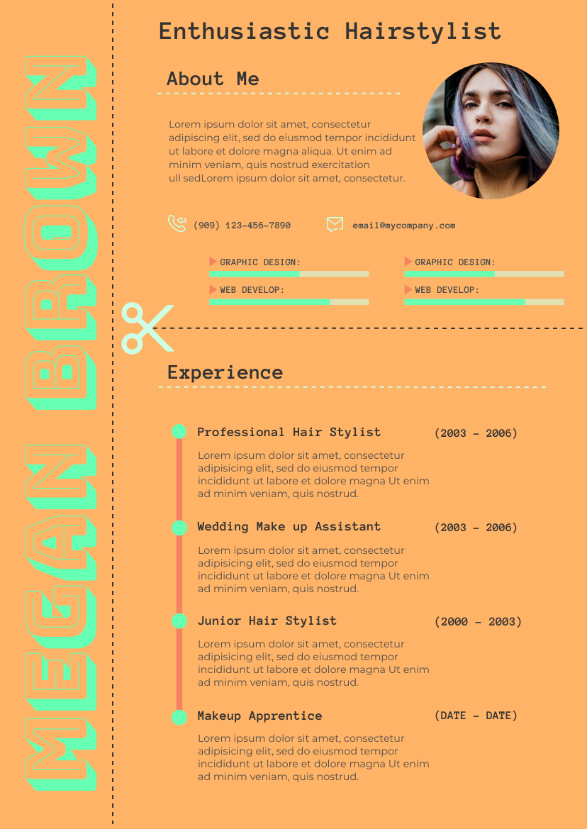 Resume template: Orange Stylist Resume (Created by InfoART's Resume maker)