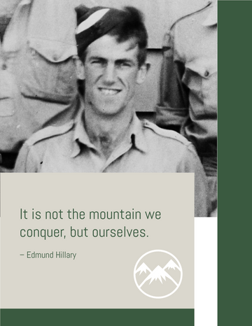 Quote 模板。 It is not the mountain we conquer, but ourselves. – Edmund Hillary (由 Visual Paradigm Online 的Quote軟件製作)