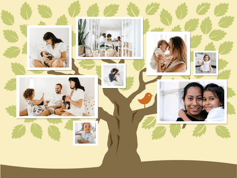 家庭樹 模板。 樹葉家族樹拼貼畫 (由 Visual Paradigm Online 的家庭樹軟件製作)
