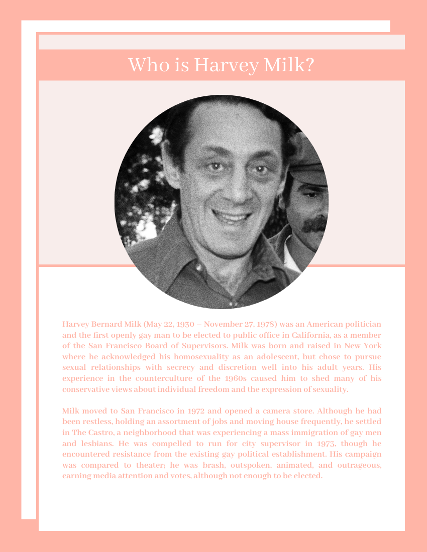 Biography template: Harvey Milk Biography (Created by Visual Paradigm Online's Biography maker)
